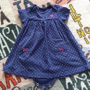 Blue polka-dot dress with built-in onesie